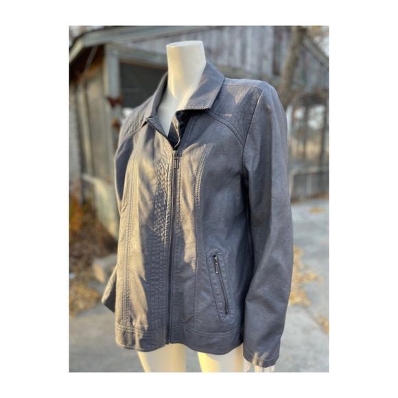 Reitmans Grey Faux Leather Jacket Asymmetric Zip Sz 20 - Picture 1 of 10